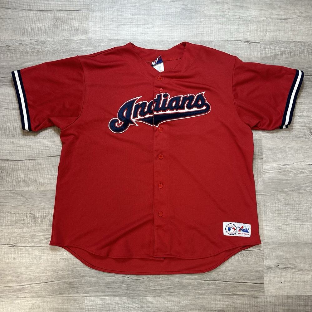 Vintage Majestic Cleveland Indians (Guardians) Men's Sz 2XL Red Jersey USA Made
